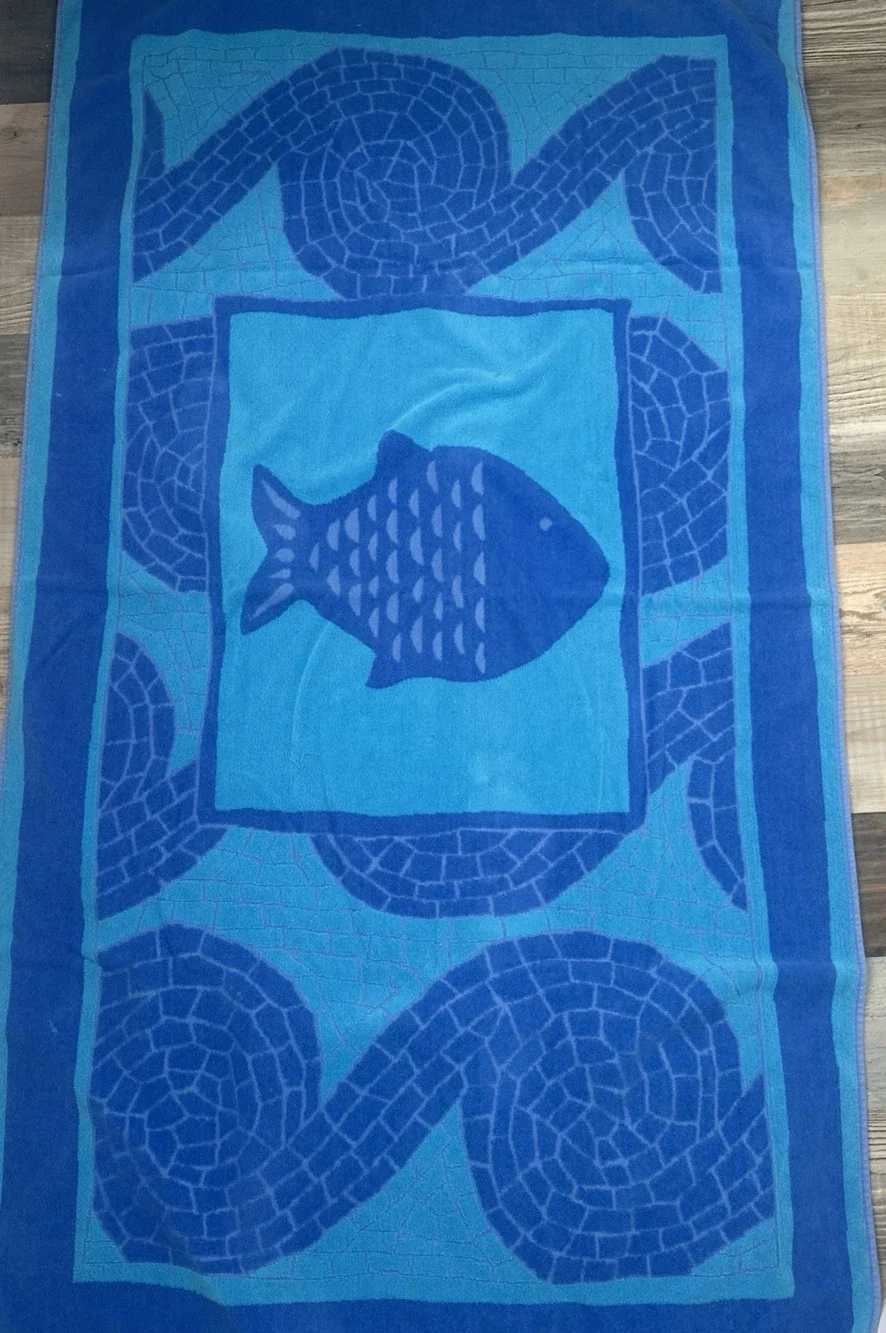 Vintage Palm Cove XL Beach Towel Fish Design Nautical 80s
